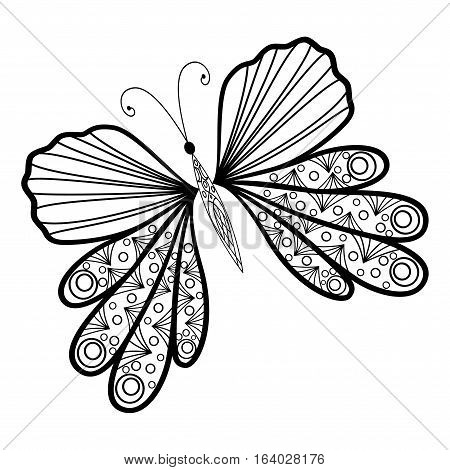 Hand drawn doodle element butterfly in vector. Ethnic design. Black and white version. EPS 10