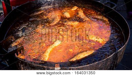 Argentine chorizo sausage stew at the feria de mataderos