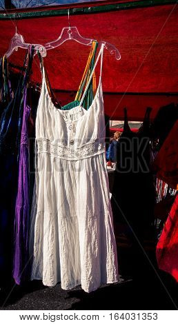 Homemade white summer dress at Feria de Mataderos
