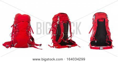Red Hiking Backpack isolated  on white background