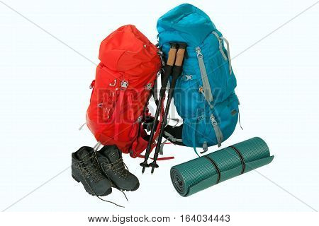 Hiking gear isolated on the white background