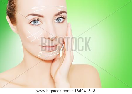 renovating skin concpet. woman face portrait with lifting marks