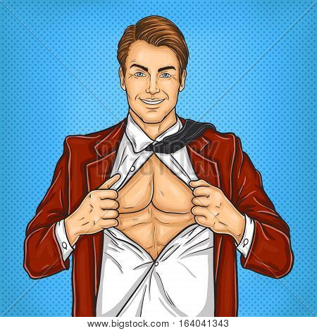 Vector pop art illustration of a super dad hero in retro style