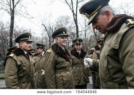 BUCHAREST ROMANIA - DECEMBER 1 2010: Military are taking part to a military parade on National Day of Romania. More than 3000 soldiers and personnel from security agencies take part in the massive parades on National Day of Romania.