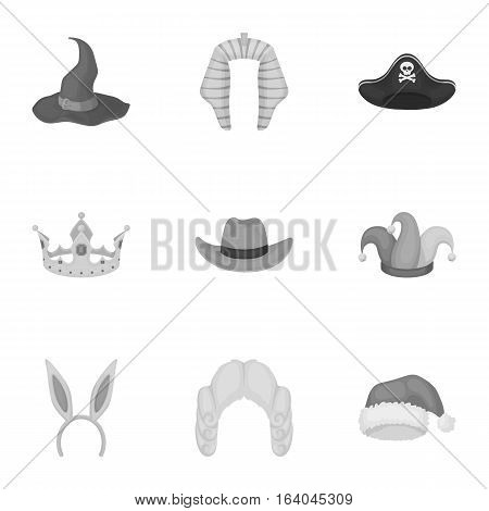 Hats set icons in monochrome style. Big collection of hats vector symbol stock