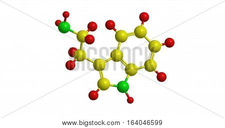 Molecular structure of tryptamine. The compound is a monoamine alkaloid 3D rendering