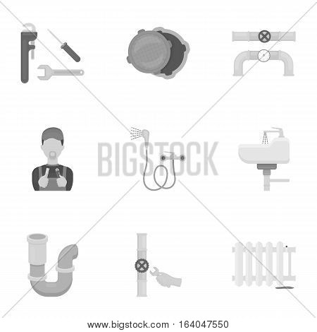 Plumbing set icons in monochrome style. Big collection of plumbing vector symbol stock