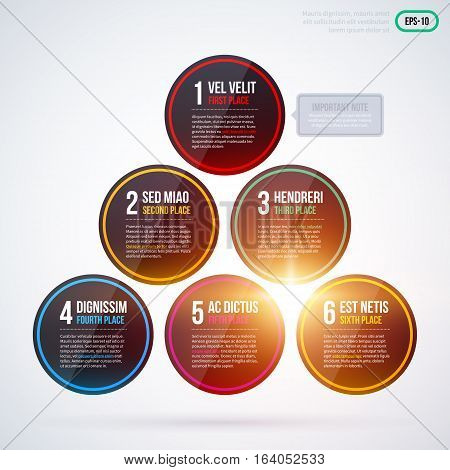 Pyramid Made Of Six Round Options. Useful For Presentations And Advertising.