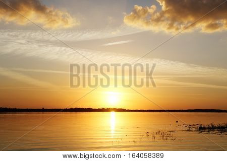 Yellow Sunset at the lake - Summer