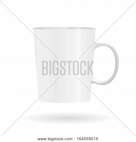 Photo realistic white cup isolated on the white background. Design Template for Mock Up. Vector illustration.  