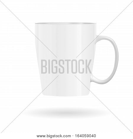 Photo realistic white cup isolated on the white background. Design Template for Mock Up. Vector illustration.