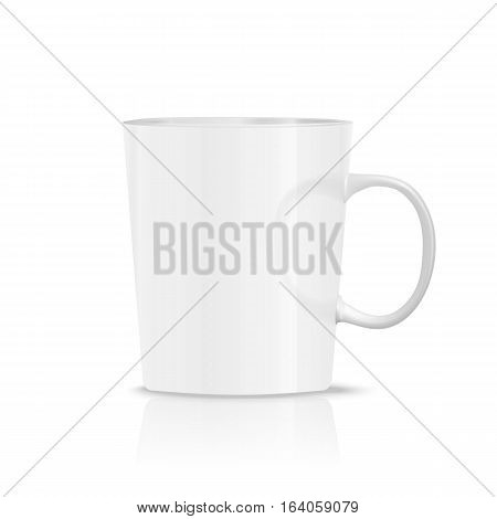 Photo realistic white cup isolated on the white background. Design Template for Mock Up. Vector illustration.
