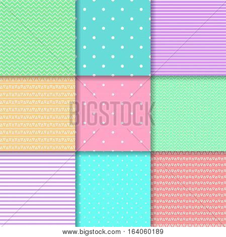 Set of 9 seamless pattern in pastel colors. Resizable. Shadows are editable