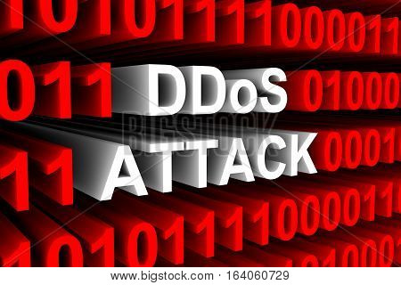 DDoS ATTACK in the form of binary code, 3D illustration