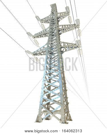 High voltage post. 3D illustration. Isolated on white background