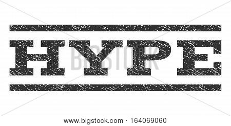 Hype watermark stamp. Text tag between horizontal parallel lines with grunge design style. Rubber seal gray stamp with dust texture. Vector ink imprint on a white background.