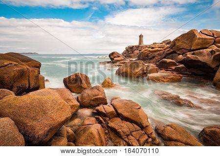 Pink Granite Coast in Brittany near Ploumanach France.