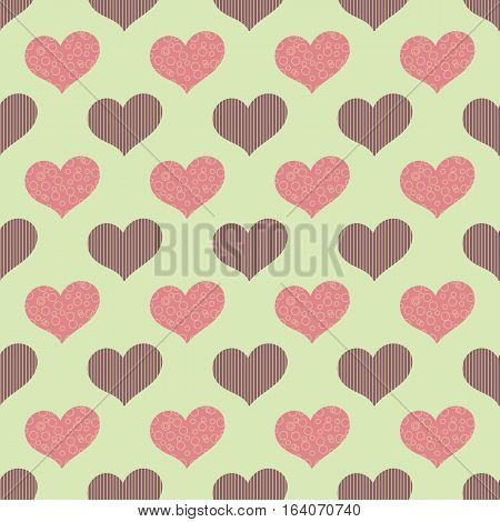 A seamless pattern with even hearts with patterns inside