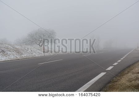 Dangerous driving conditions due to poor visibility in the fog