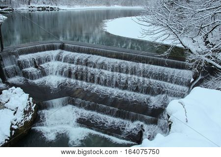 The view of Lechfall in winter time. Fussen. Germany.