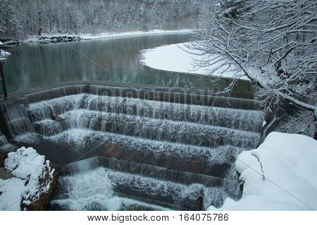The view of Lechfall in winter time. Fussen. Germany.