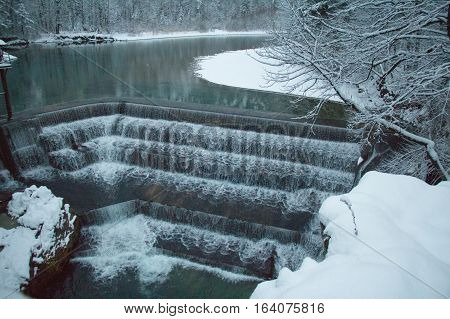 The view of Lechfall in winter time. Fussen. Germany.