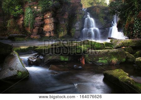 Early morning at the waterfalls in Penllergare woods, Swansea, UK
