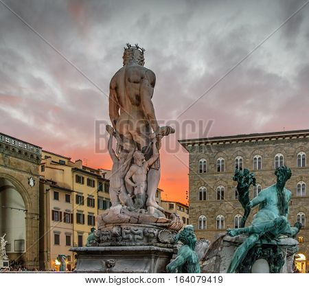 Neptune statue in Piazza della Signoria. Florence, Italy