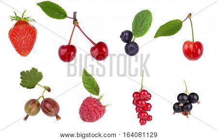 Set ripe berries close-up isolated on white background