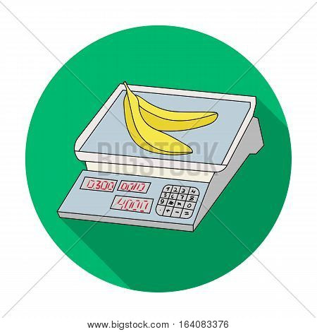 Store scale icon in flat design isolated on white background. Supermarket symbol stock vector illustration.
