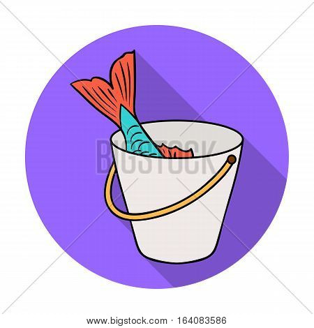 Fish in the bucket icon in flat design isolated on white background. Fishing symbol stock vector illustration.