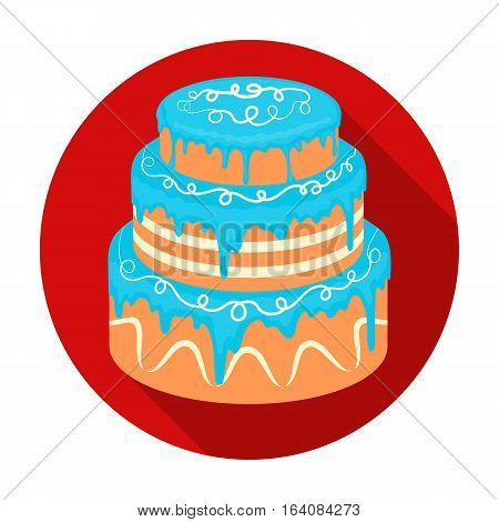 Blue three-ply cake icon in flat design isolated on white background. Cakes symbol stock vector illustration.