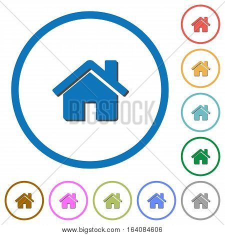 Home flat color vector icons with shadows in round outlines on white background