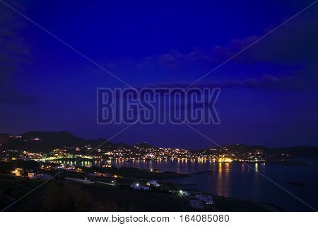 Beautiful Finikas village in the evening. Greek travel destinations.