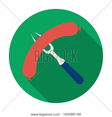 Sausage on barbecue fork icon in flat design isolated on white background. Pub symbol stock vector illustration.
