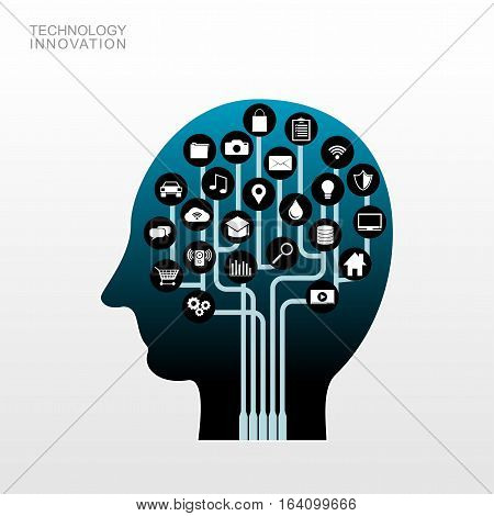 Technology innovation concept. Tree technology in human head.
