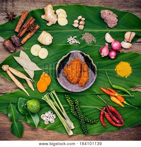 Various Of Thai Food Cooking Ingredients And Spice Red Curry Paste Ingredient Of Thai Popular Food O