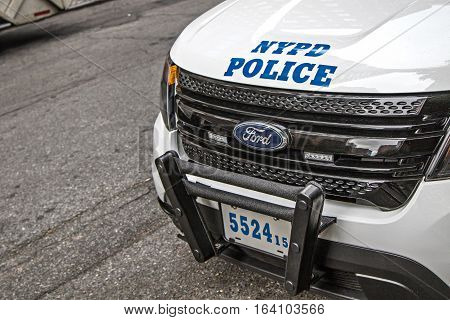 New York, September 7, 2016: A closeup of an NYPD car.