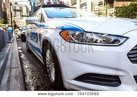 New York, September 10, 2016: A police vehicle is parked in the street.