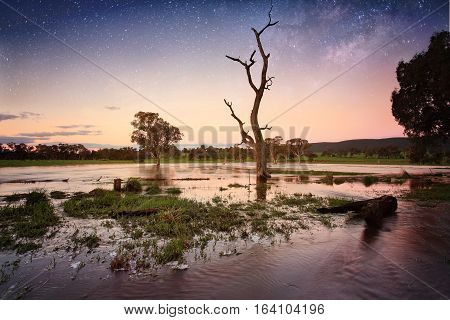 Floodwaters Dusk To Evening Outback Australia