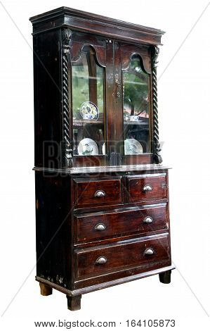 Antique asian style wooden cabinet from thailand isolated on white background.