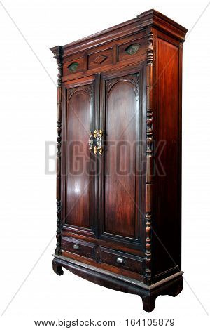 Antique asian style wooden wardrobe from thailand isolated on white background.