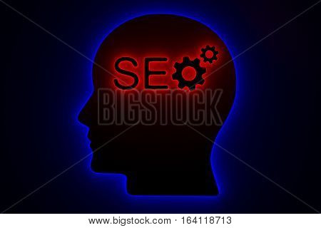 SEO Neon head gear in the form of a neon light 3d illustration