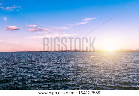 Water In Dam On Evening With Sunsut