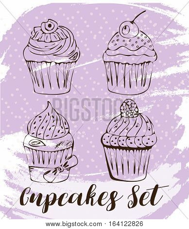 Hand drawn of tasty Cupcake. Watercolor vector illustration.