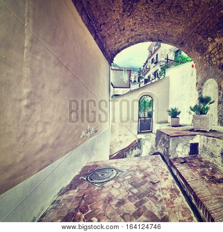 Narrow Alley with Arch in Italian City of Cetara Instagram Effect
