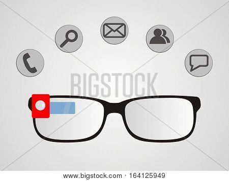 Smart glasses. Communication technology. Gray background.  Vector illustration.