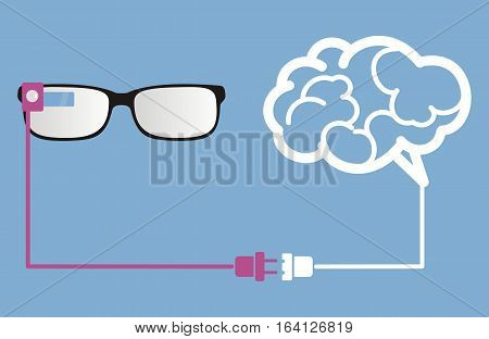 smart glasses connect to brain. communication technology. Vector illustration.