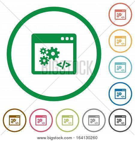 Application programming interface flat color icons in round outlines on white background
