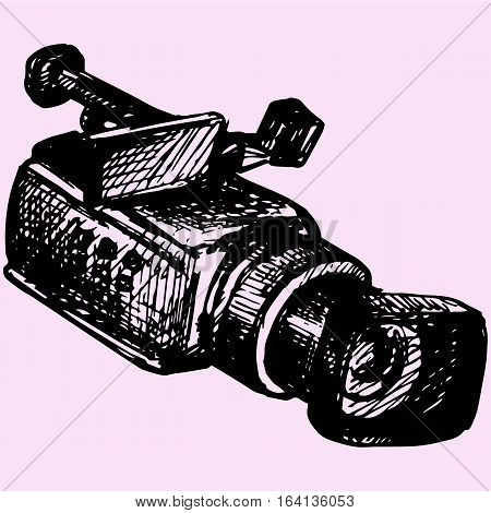 Professional camcorder doodle style sketch illustration hand drawn vector